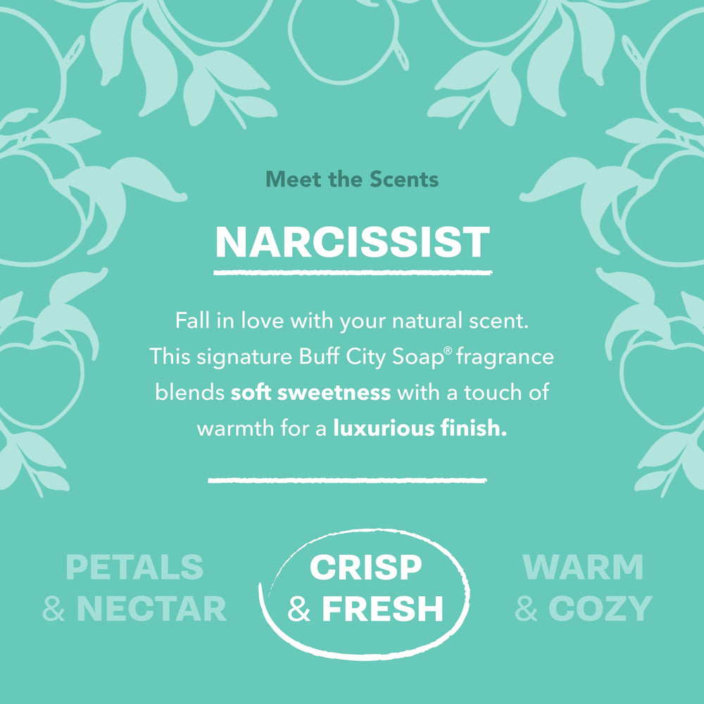 Buff City Soap Narcissist vegan formula rinses clean with no residue