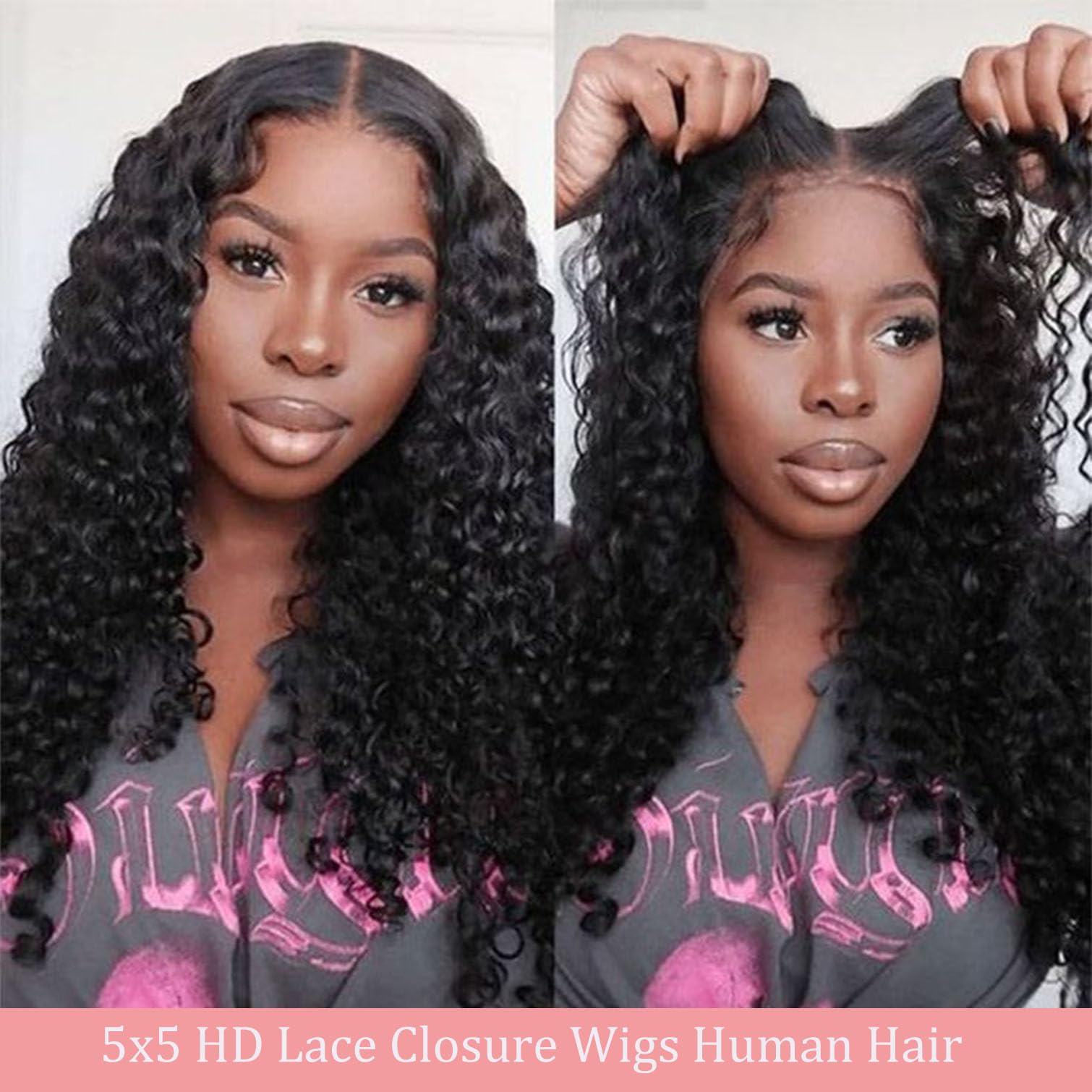 Bugtum Glueless Wigs 5x5 HD lace closure offers seamless parting.