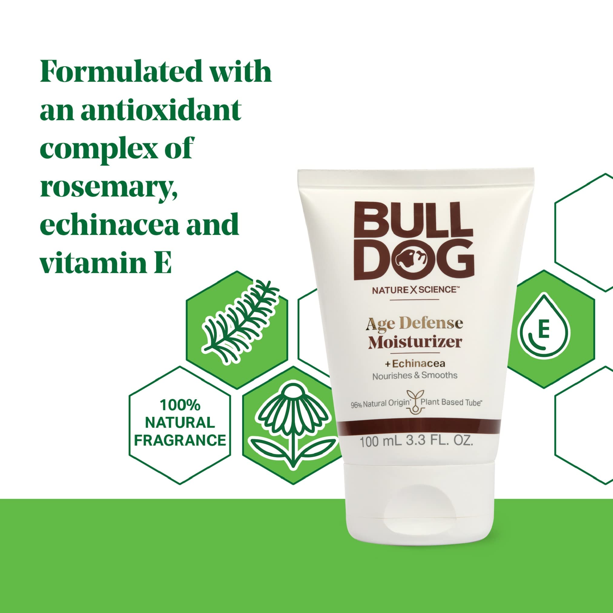 BULLDOG Age Defense Moisturizer cream texture closeup shows rich, non-greasy hydration