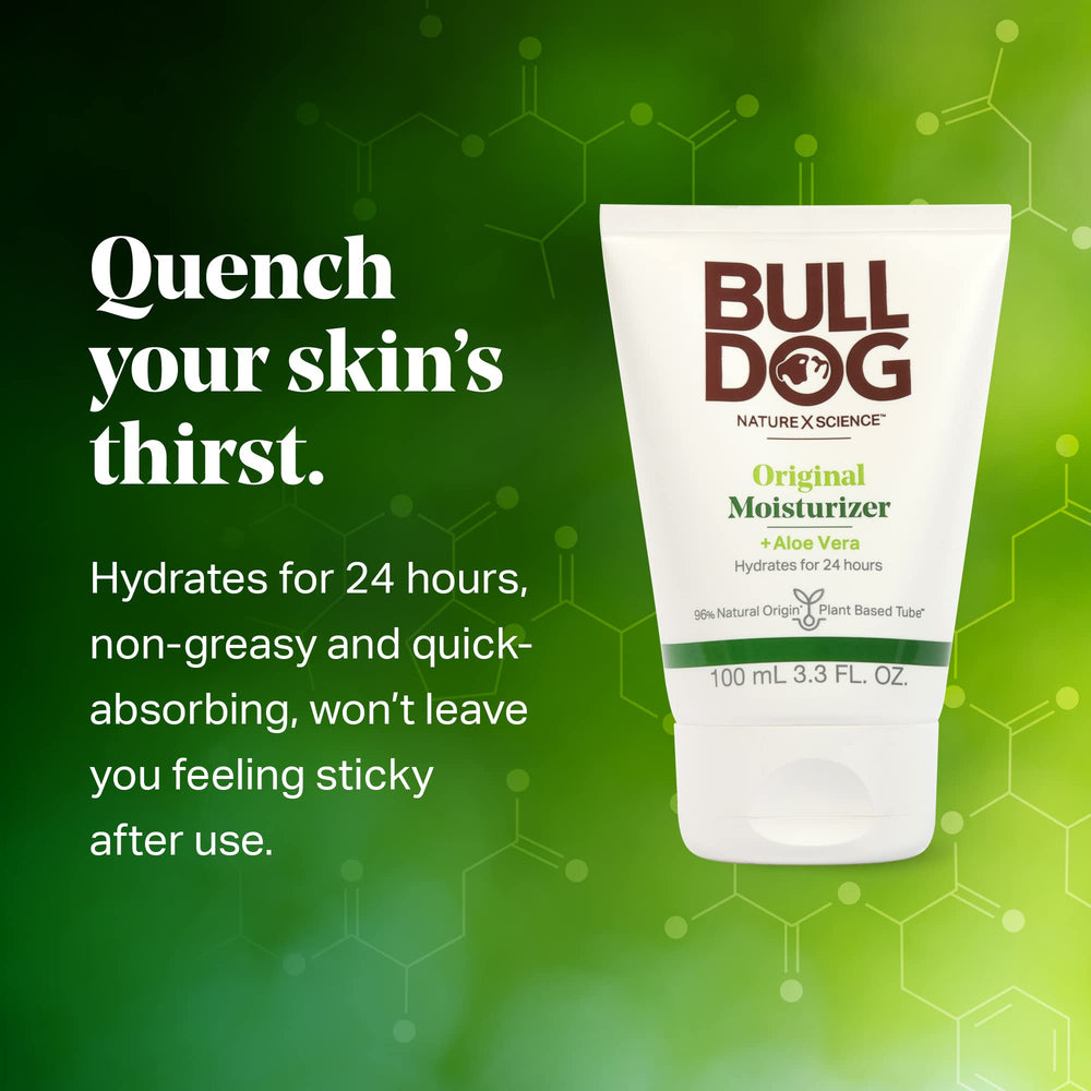 Bulldog men's skincare visual reinforces daily moisturizing after shaving
