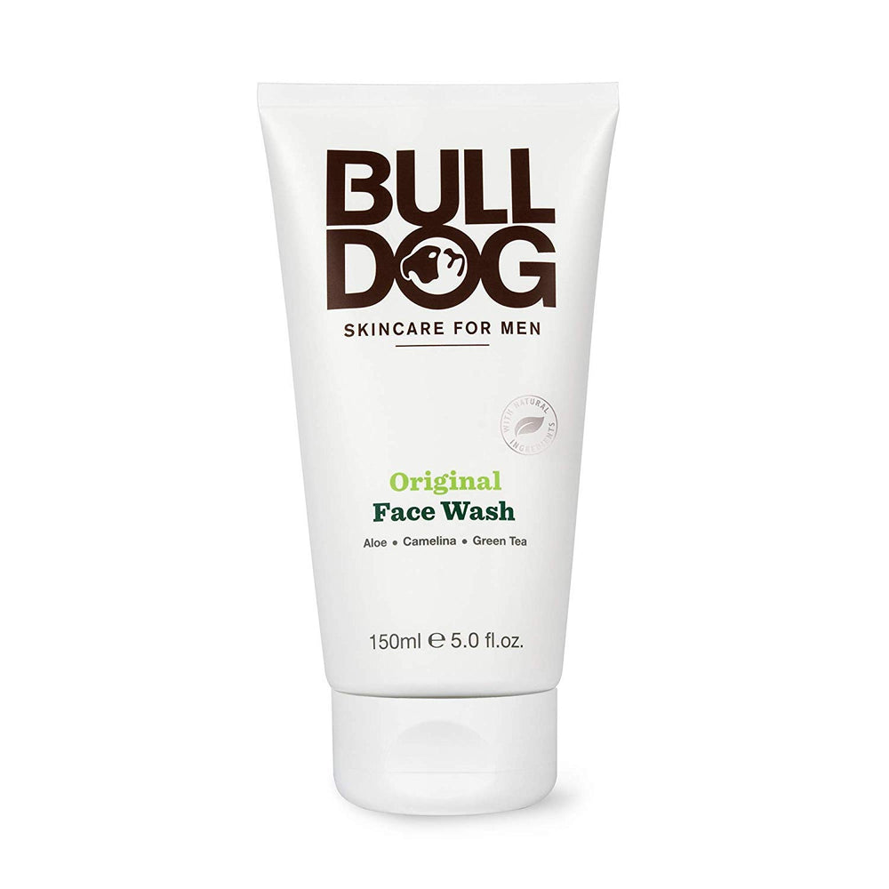 Bulldog Original Face Wash label close highlights vegan and cruelty-free status