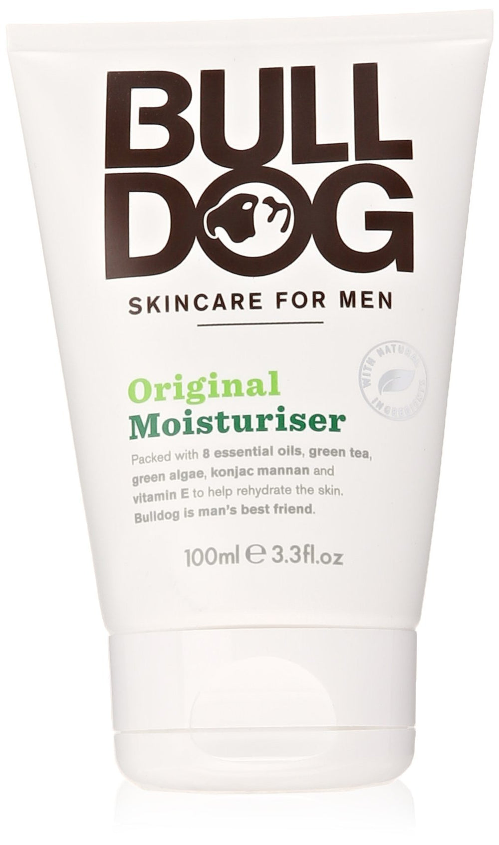 Bulldog Original Moisturizer jar closeup showing hydrating formula for daily use.