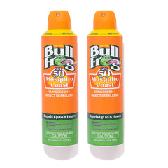 Bullfrog Mosquito Coast sunscreen SPF50 front label shows sun protection and bug defense.