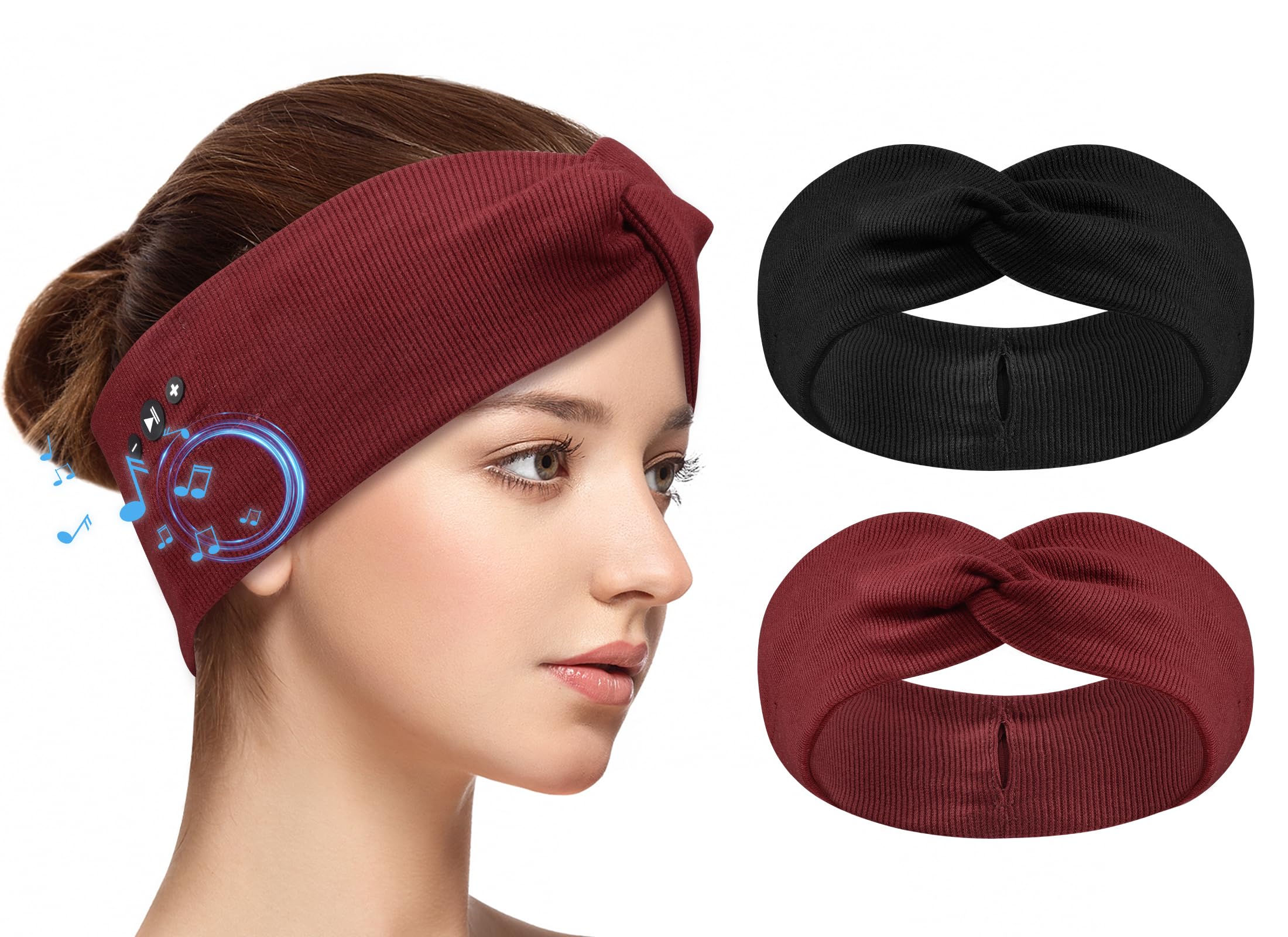 BULYPAZY headband headphones red knotted design offer secure fit for workouts.