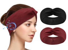 BULYPAZY headband headphones red knotted design offer secure fit for workouts.