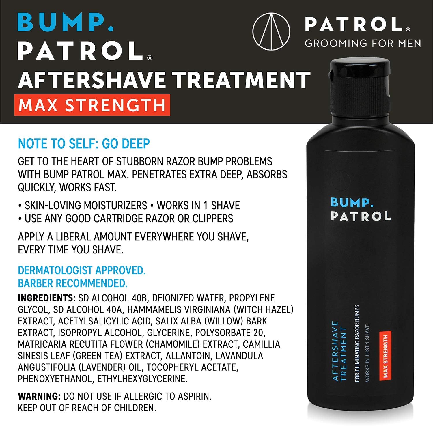 Bump Patrol counter-display captures quick post-shave relief from razor bumps.