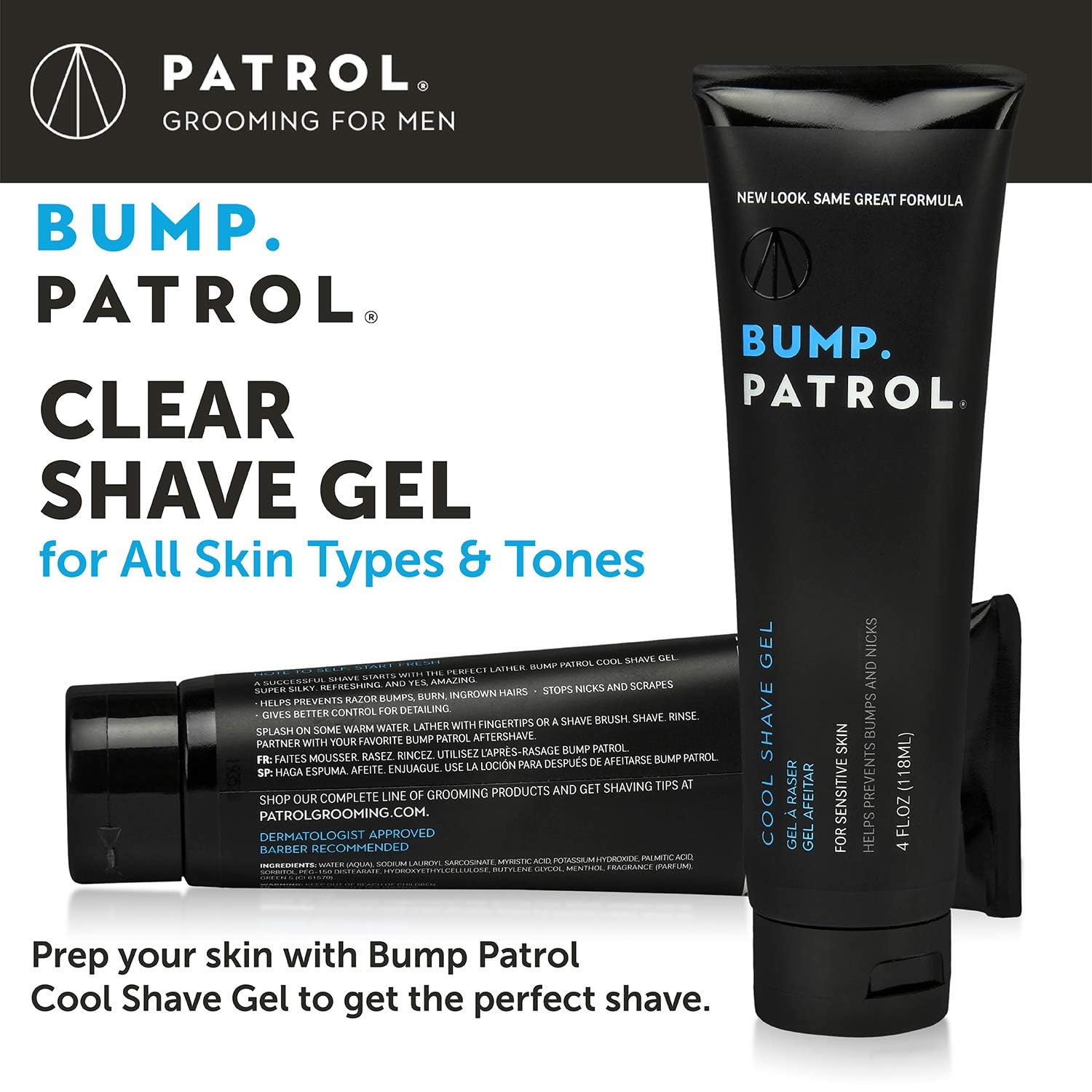 bump patrol gel de afeitar: mentol ofrece sensación refrescante durante el afeitado.