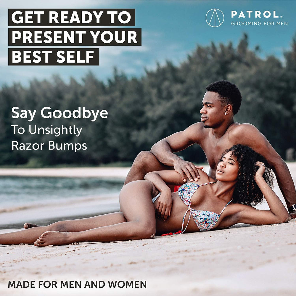Close-up of Bump Patrol aftershave application reducing razor bumps.