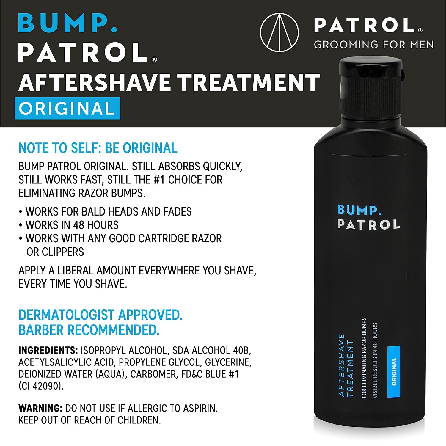 Bump Patrol serum dispense closeup for easy post-shave care.
