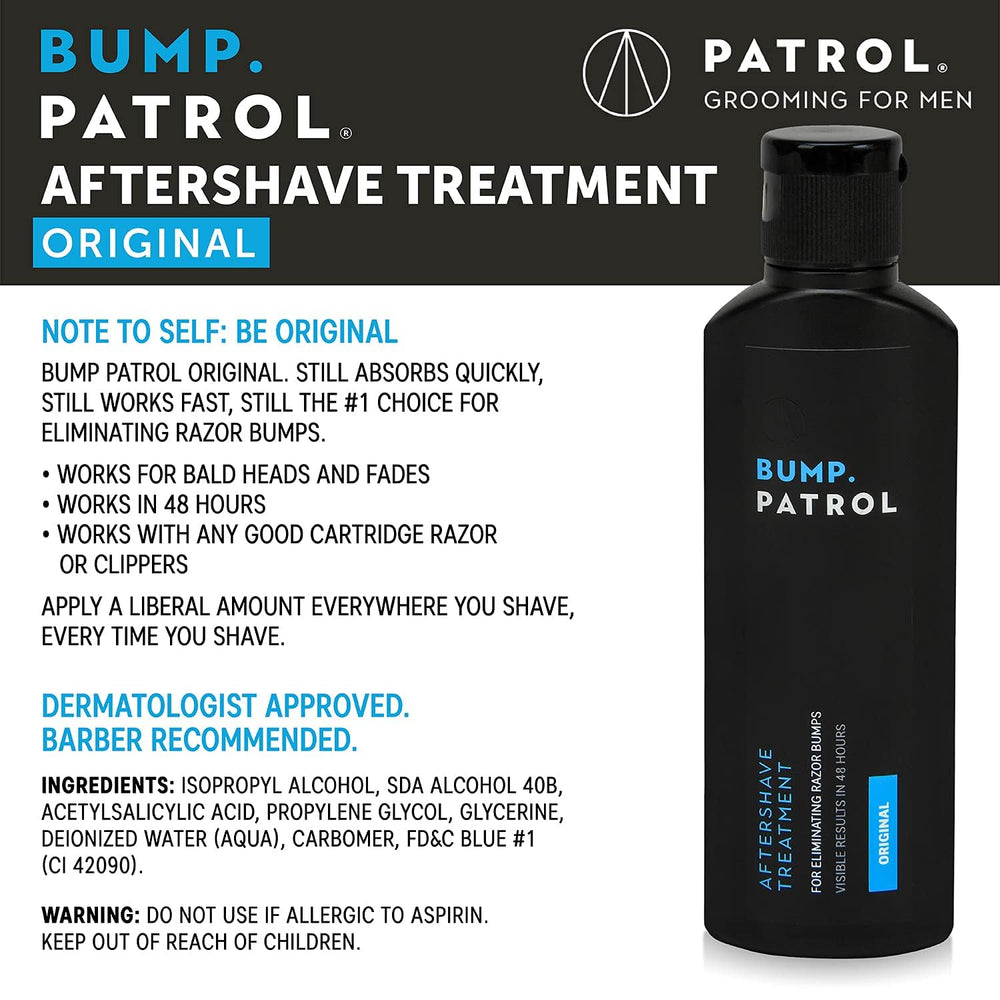 Bump Patrol serum pump action shown for easy post-shave application.