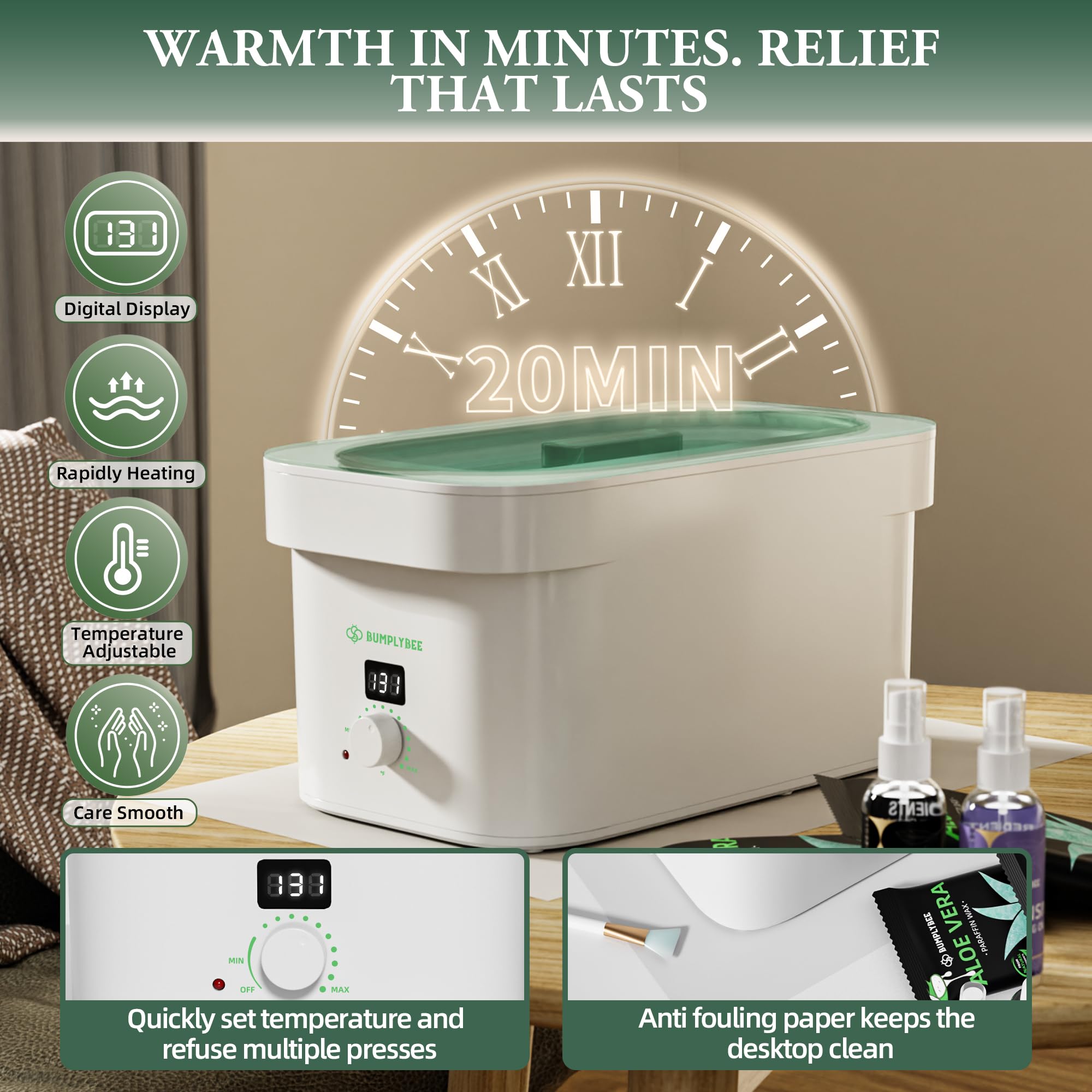 BUMPLYBEE aloe vera wax refill kit shows soothing moisturization for hands and feet