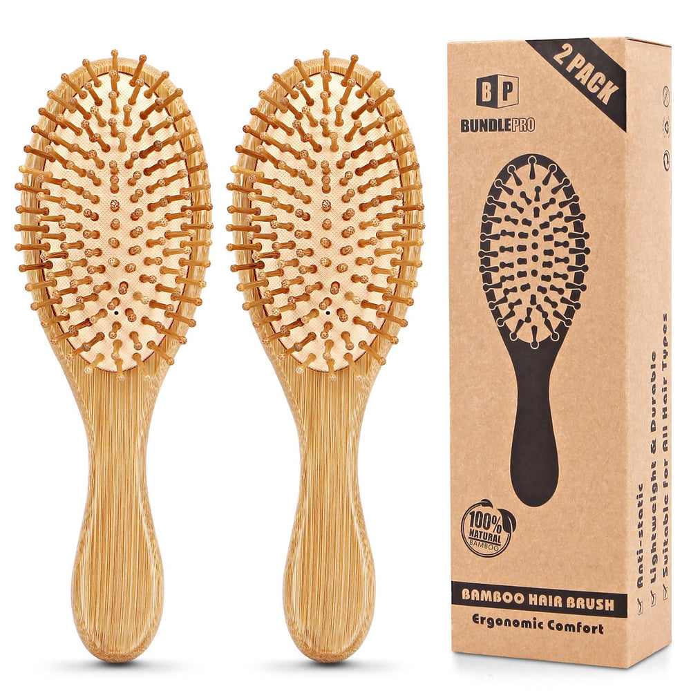 BUNDLEPRO Pack2 hair brush oval front view for gentle detangling and scalp massage