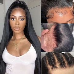 bunGiol 28-inch lace front wig front view with HD transparent lace for natural scalp realism.