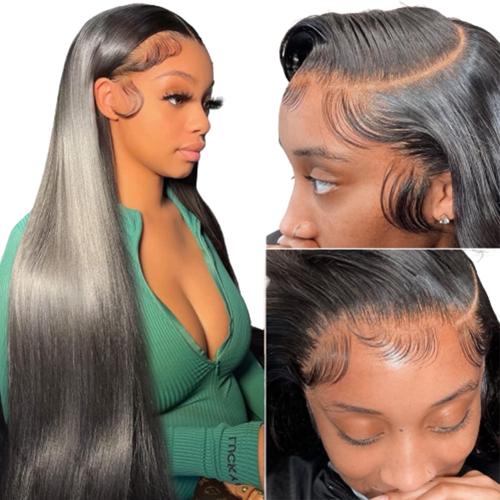 bunGiol Straight HD lace front wig, 24-inch length, close-up face for a natural everyday look.