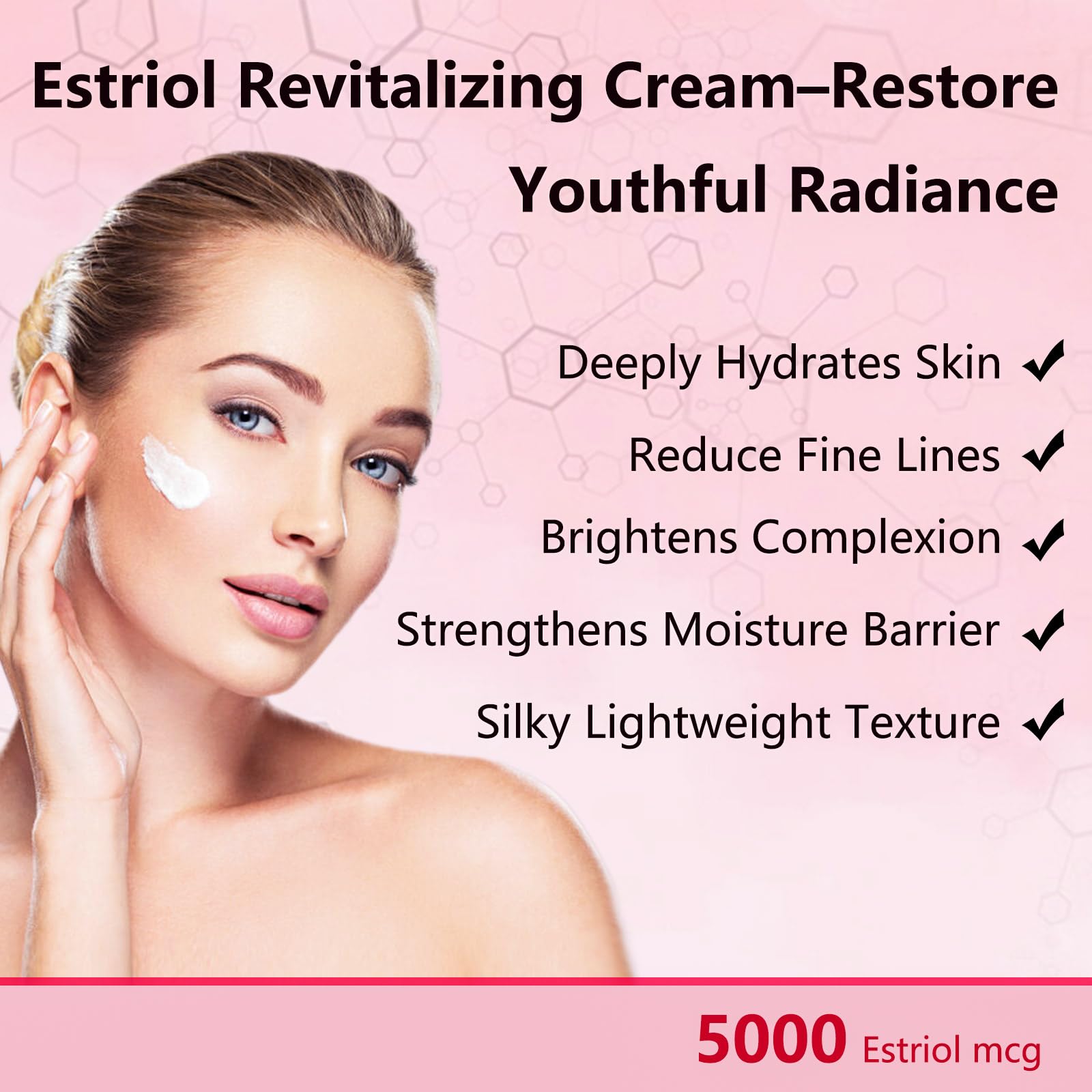 BUNUSS Estriol cream texture closeup shows smooth, non-greasy finish.
