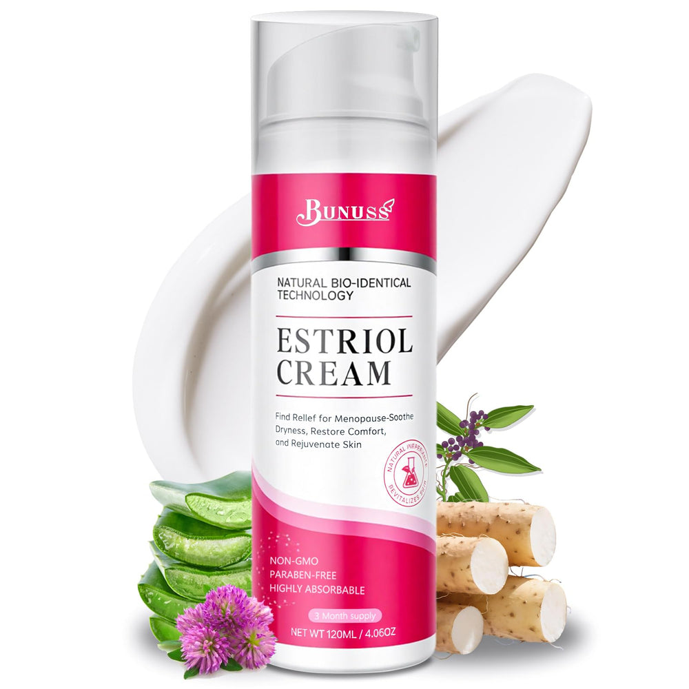 BUNUSS Estriol face cream pump bottle delivers gentle daily hydration.