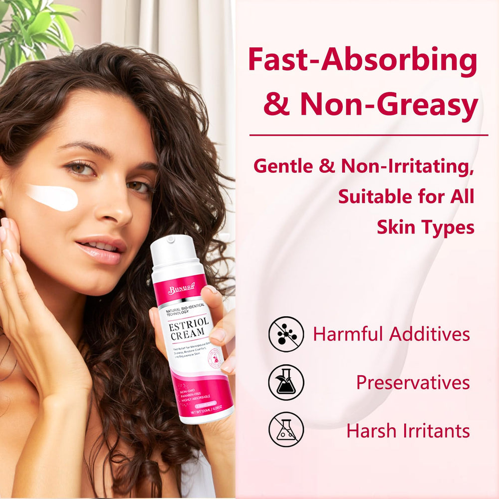 BUNUSS Estriol fast-absorbing formula leaves skin soft and refreshed.
