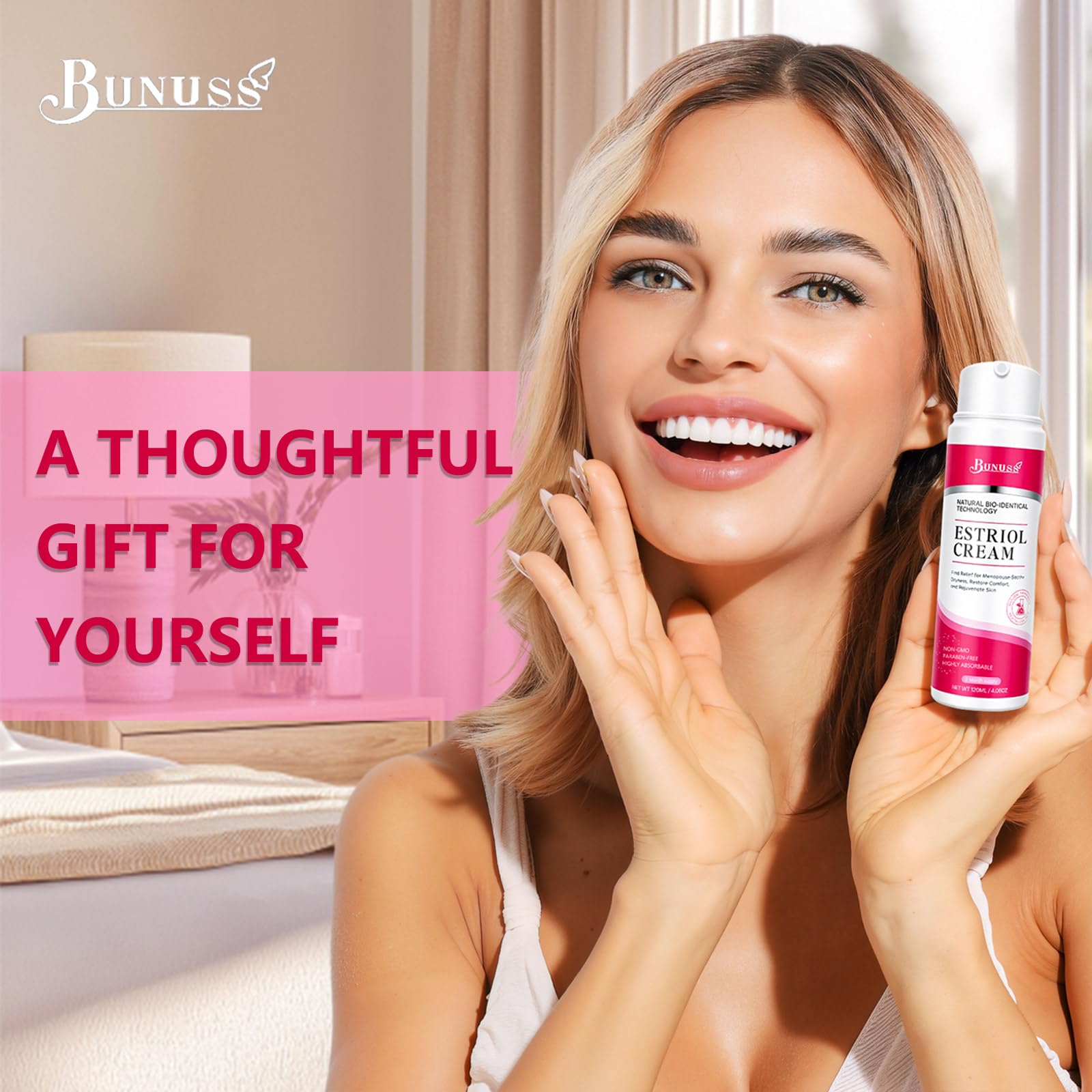 BUNUSS Estriol pump dispenser enables easy, mess-free application.