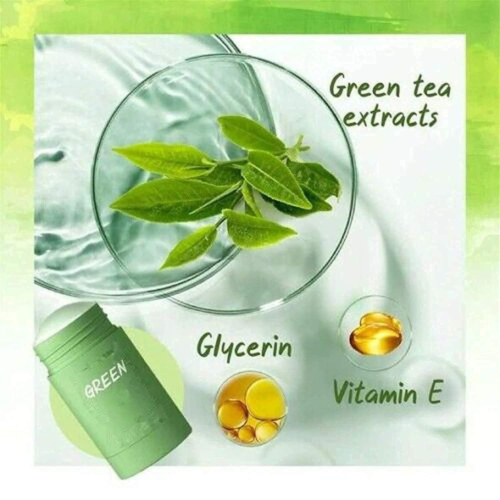 Bupposes Mascarilla té verde stick: ingredientes clave como té verde y vitamina E.