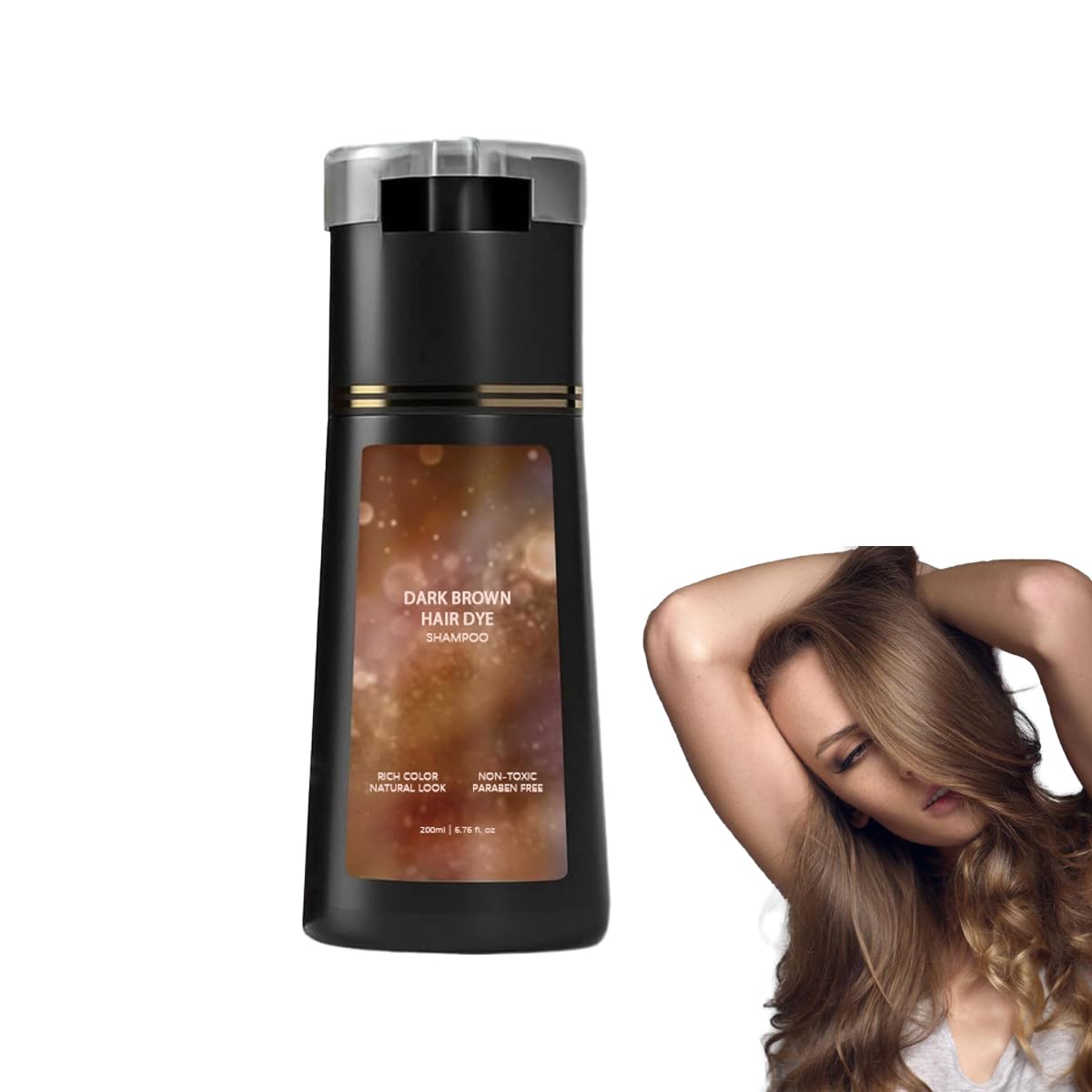 Bupposes packaging showcases dark brown hair dye shampoo for at home coverage.