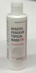 Burelpharma benzoyl peroxide face wash bottle label shows 5% formula for acne care.