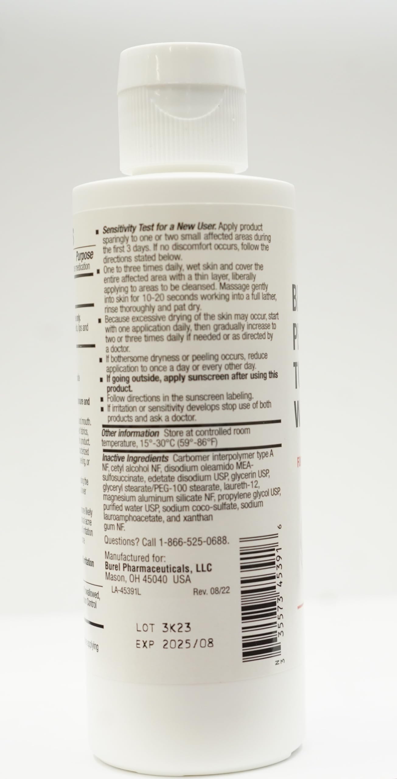 Burelpharma benzoyl peroxide face wash foam ready for gentle pore cleansing.