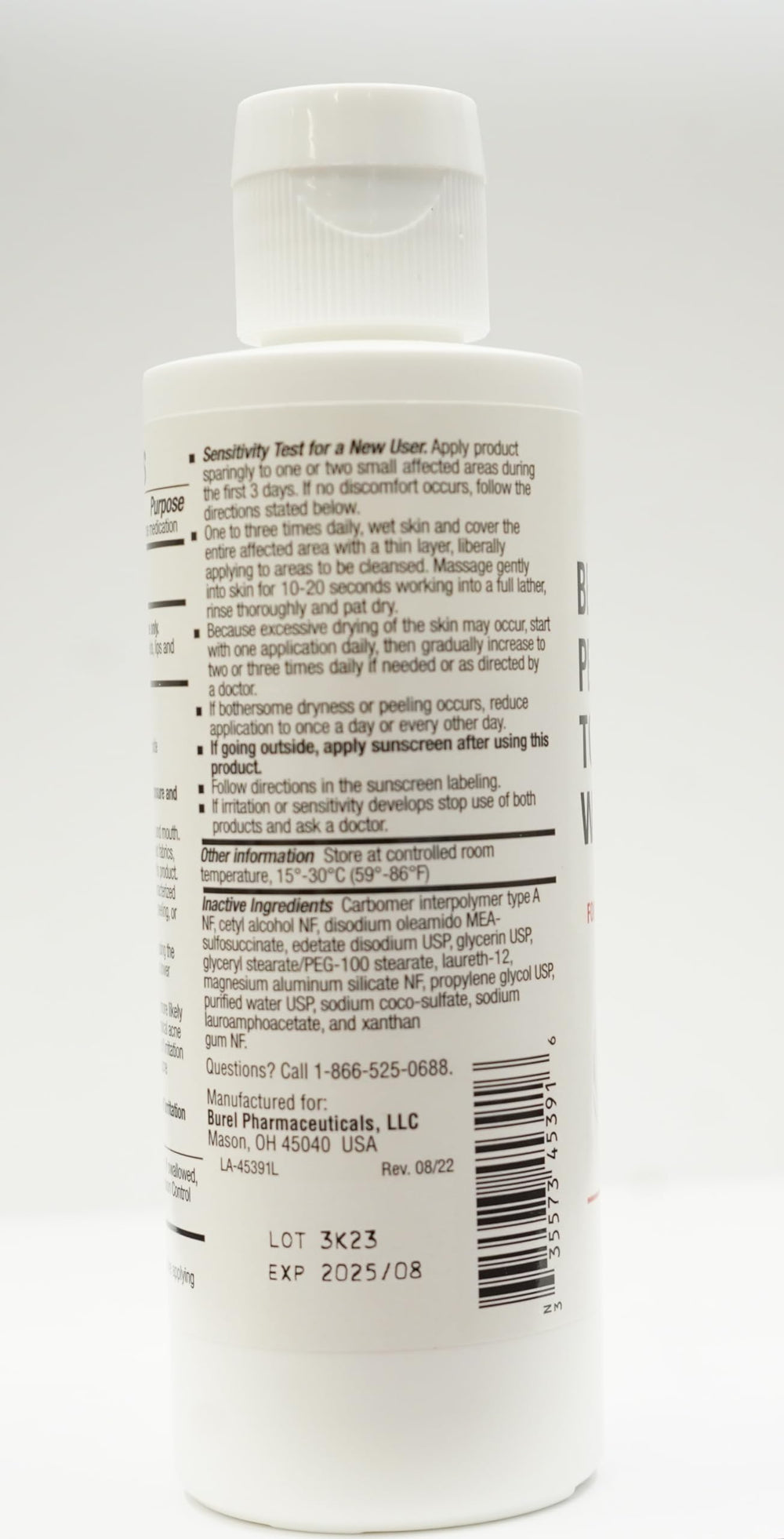 Burelpharma benzoyl peroxide face wash foam ready for gentle pore cleansing.