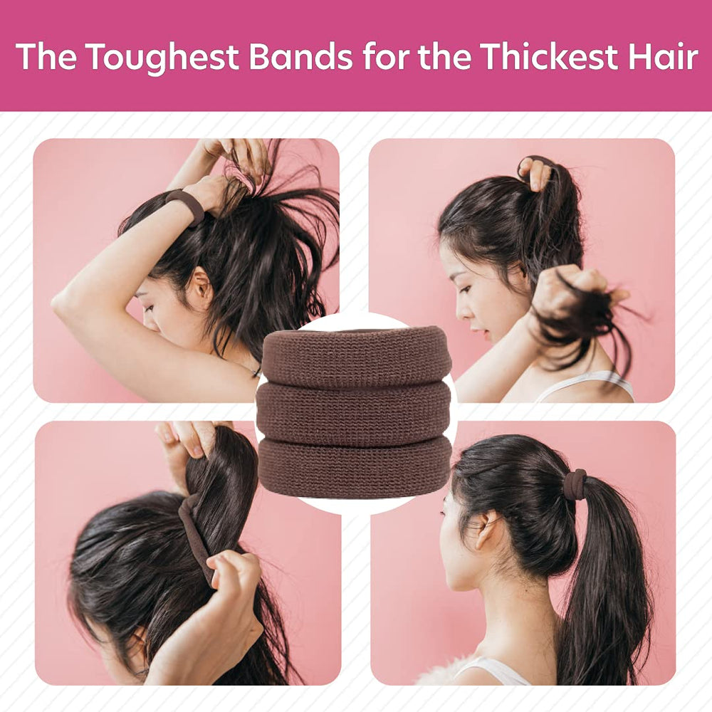 Burlybands large hair tie around thick ponytail shows secure non-slip grip.