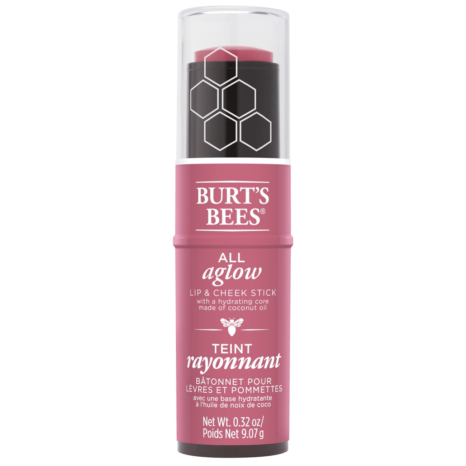 Burt's Bees All Aglow Lip & Cheek Stick on cheekbone shows creamy, blendable color.