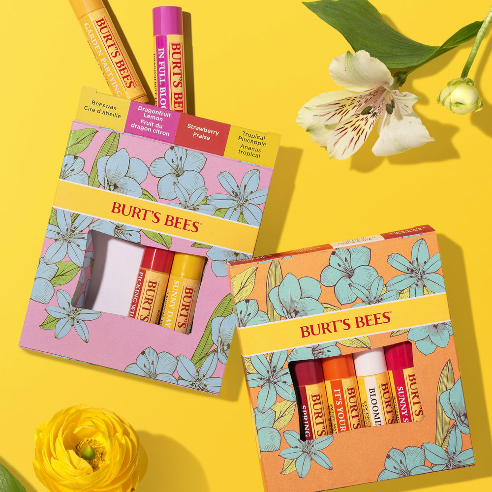 Burt's Bees beeswax bounty tubes close-up emphasizing natural ingredients and smooth glide.