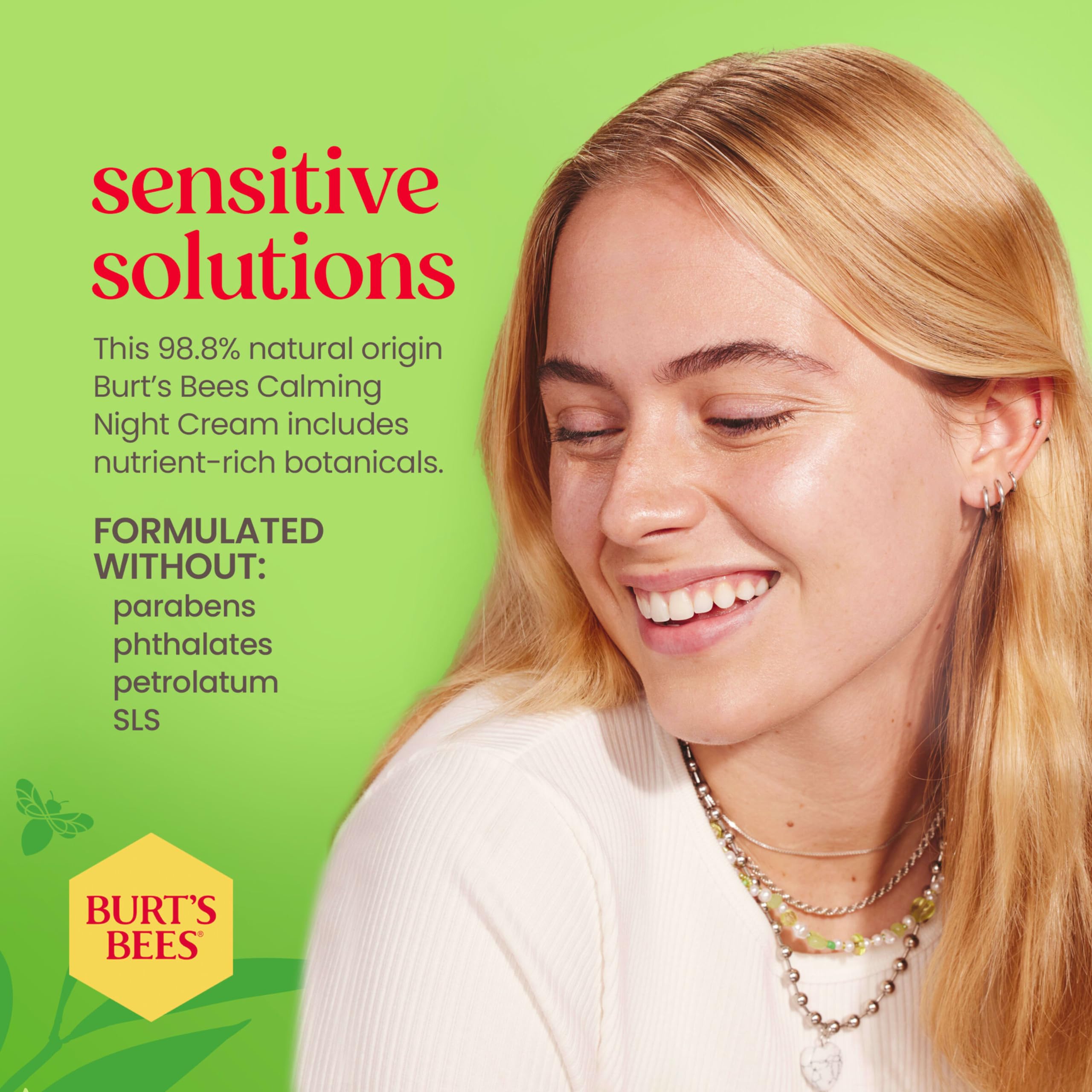 Burt's Bees Calming Night Cream cotton extract provides gentle shielding against irritants.