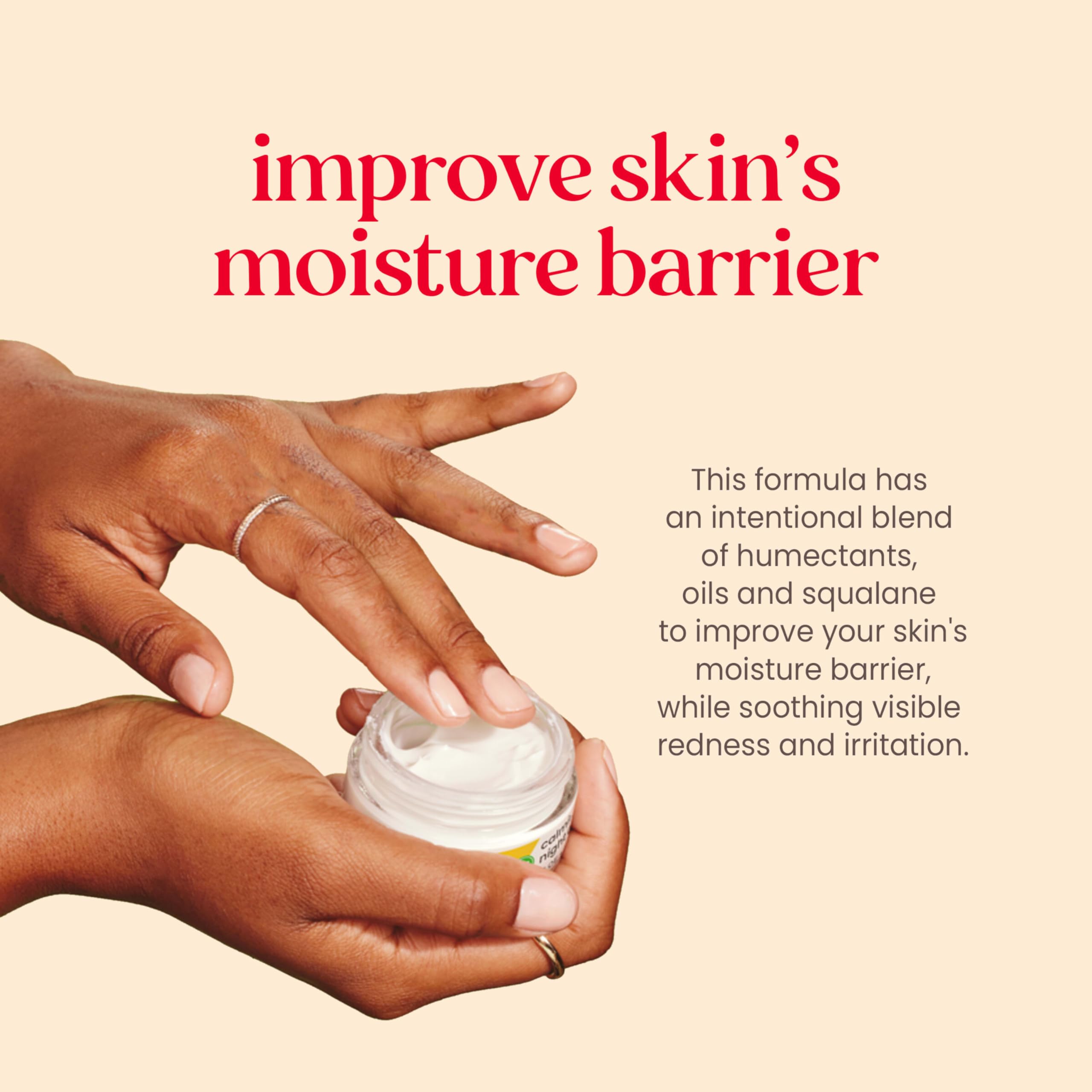 Burt's Bees Calming Night Cream with aloe image emphasizes soothing aloe hydration.