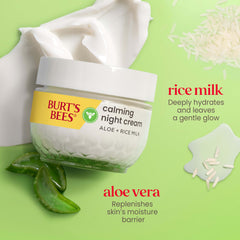 Burt's Bees Calming Night Cream ingredients rice milk entry showcases gentle moisture.