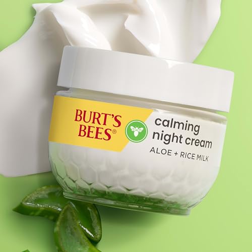 Burt's Bees Calming Night Cream dermatologist-recommended status highlighted with calming night cream.
