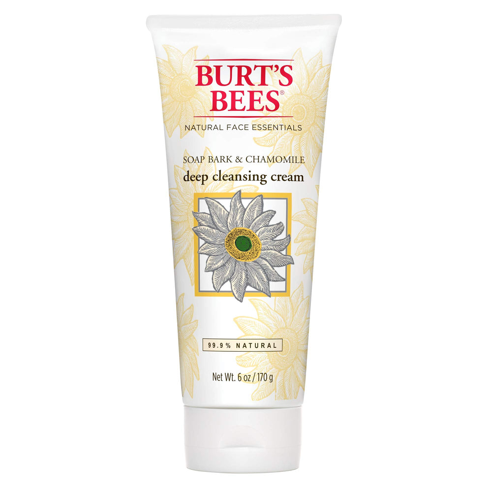 Burt's Bees Deep Cleansing Cream bottle with soap bark chamomile for daily cleansing.