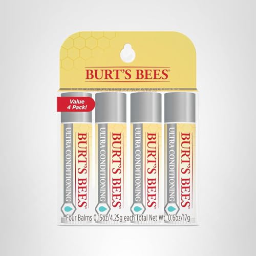 Dermatologist-recommended Burt's Bees brand badge on lip care packaging.