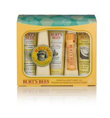 Burt's Bees Essential Kit packaging shows travel-size skincare for on-the-go pampering.