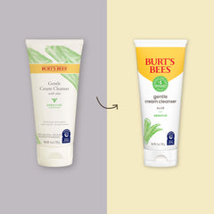 Burt's Bees Gentle Cream Cleanser Aloe label close-up highlights natural-origin formula for daily use