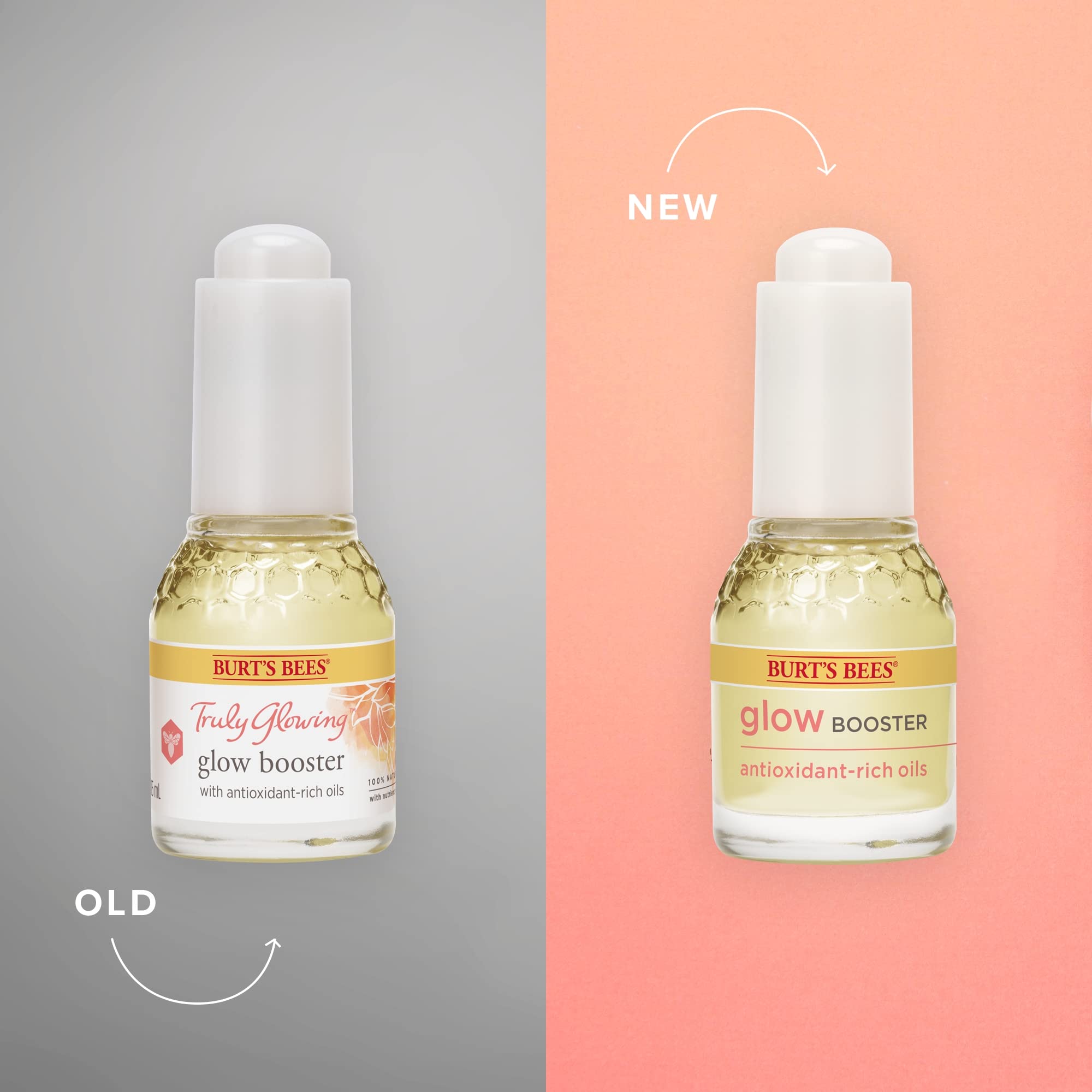 Burt's Bees Glow Booster packaging with antioxidant-rich oils.