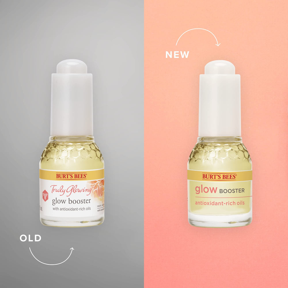 Burt's Bees Glow Booster packaging with antioxidant-rich oils.