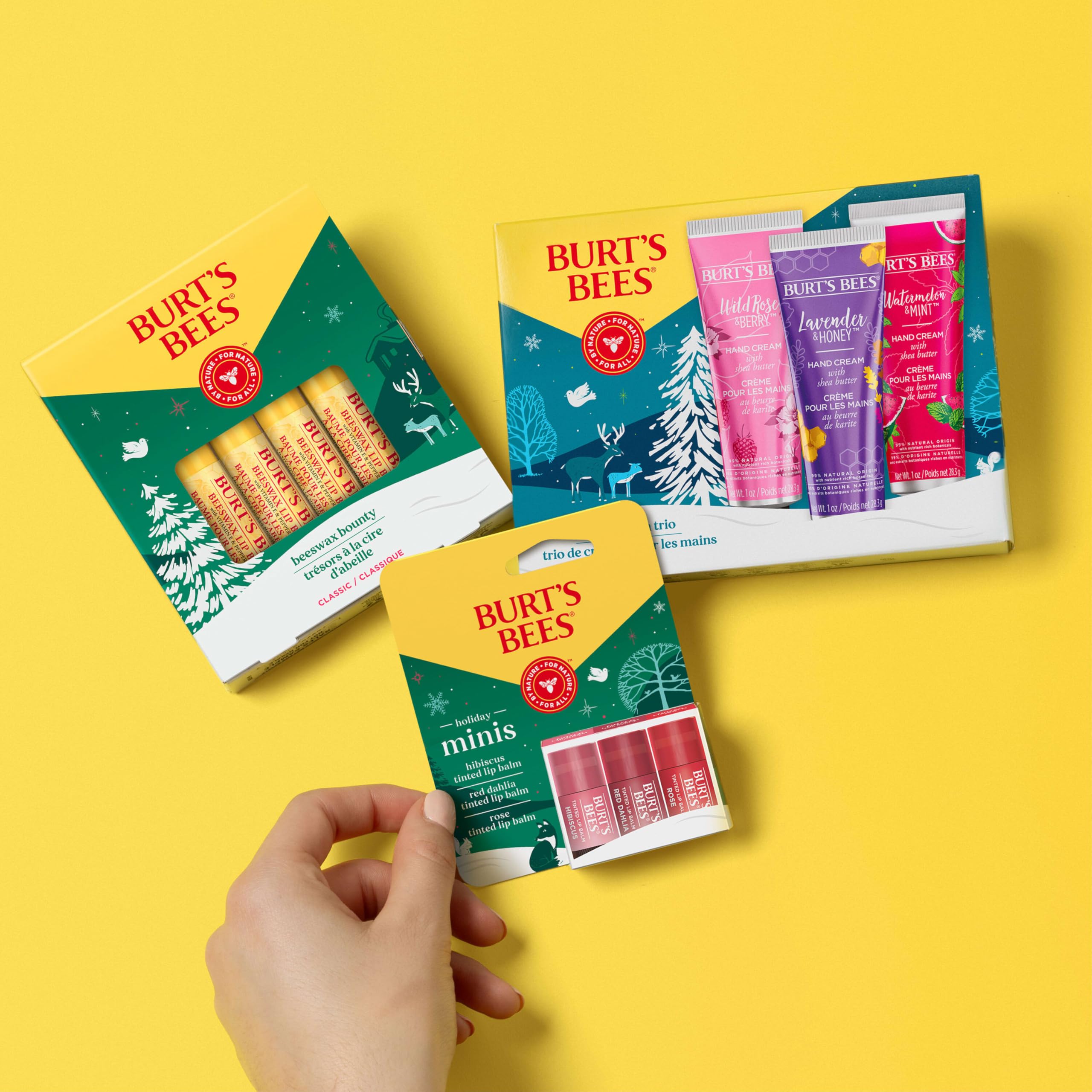 Burt's Bees Hand Cream Trio holiday packaging for gift-ready presentation.