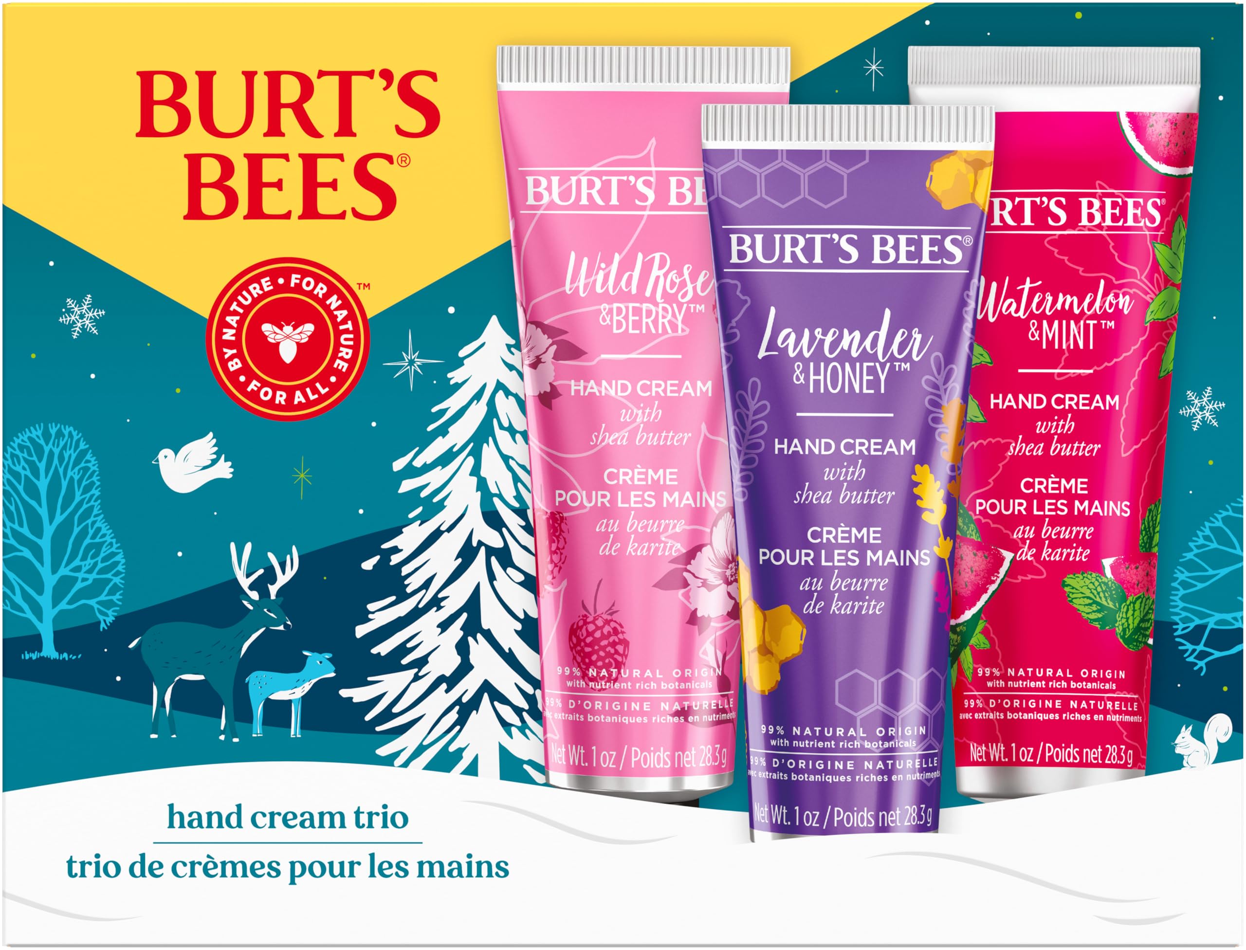 Burt's Bees Lavender Honey hand cream tube close-up for silky, moisturized hands.