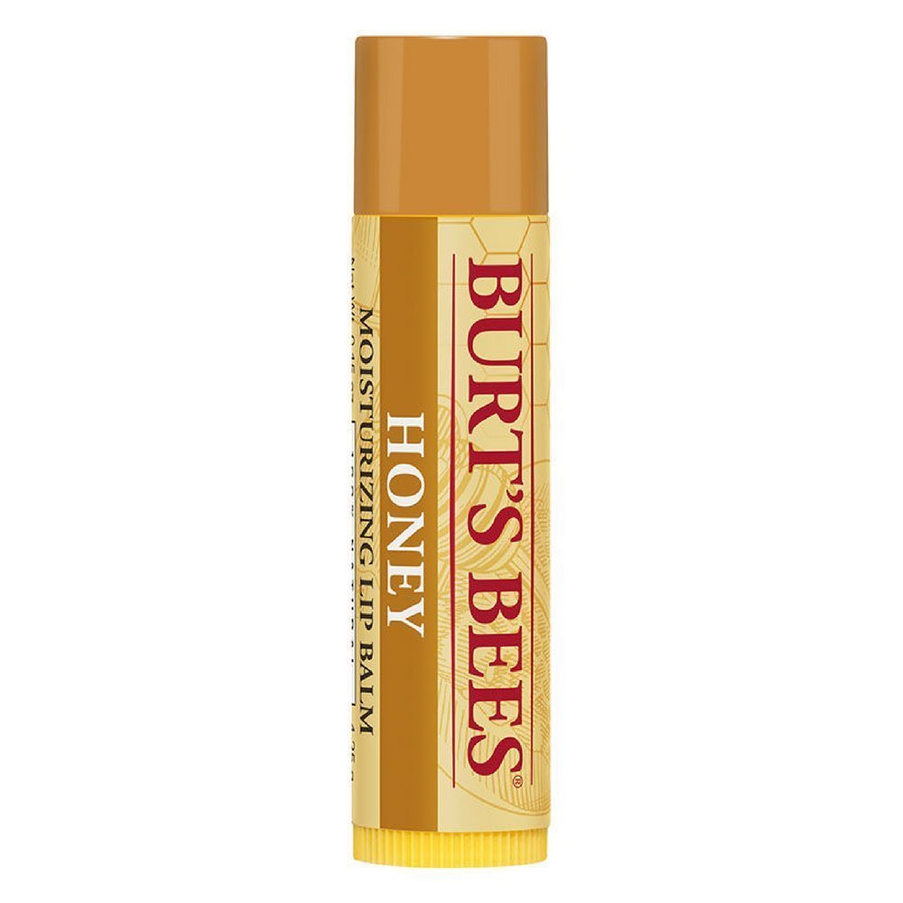 Burt's Bees Honey Moisturizing Lip Balm pack shot shows long-lasting hydration and honey scent.