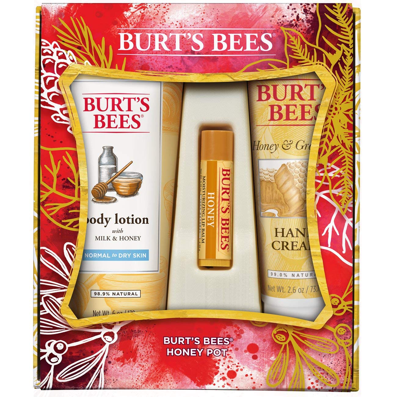 Burt's Bees Honey Pot Gift Set in holiday box, ideal for gifting.
