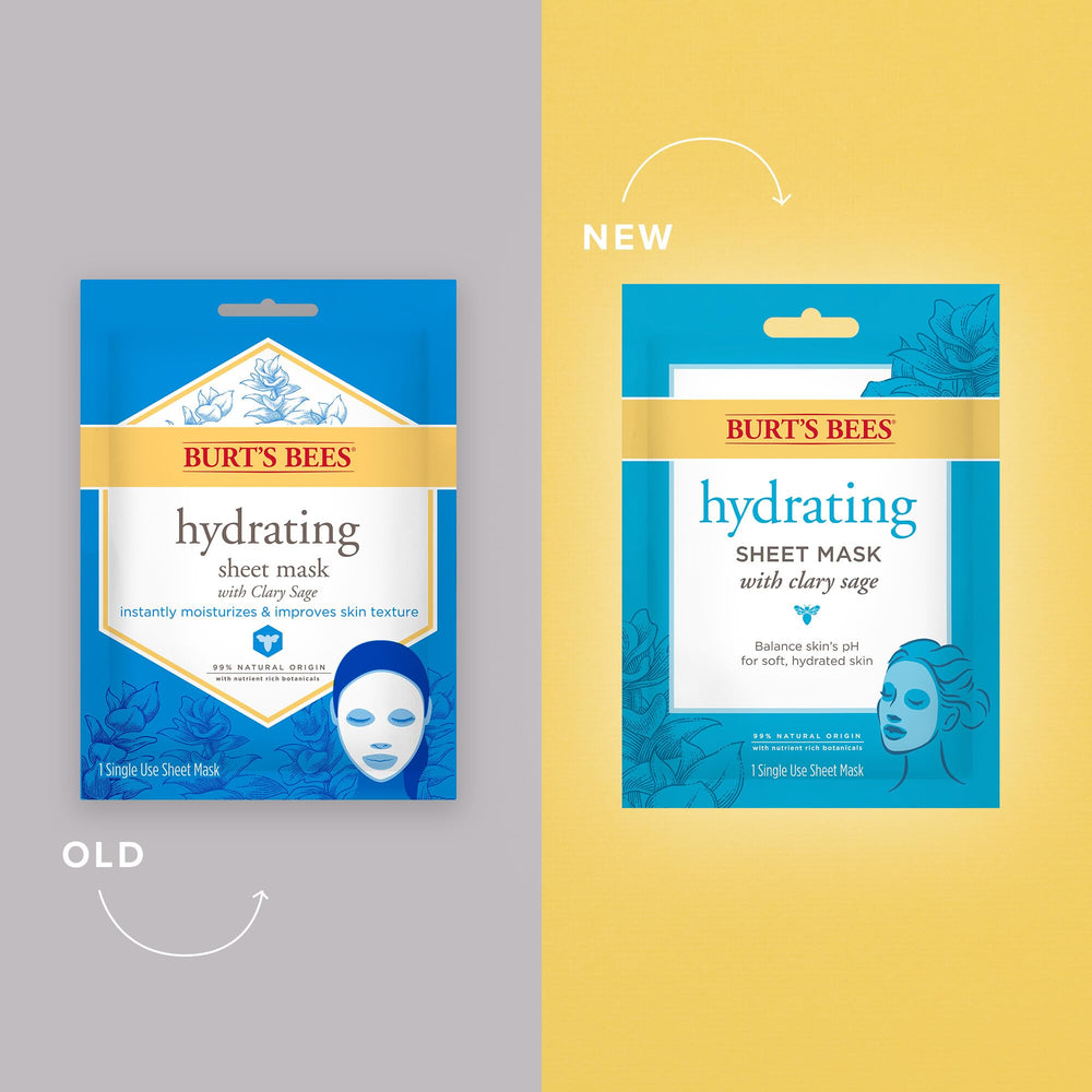 Burt's Bees hydrating sheet mask being applied for a quick 5-minute spa moment.
