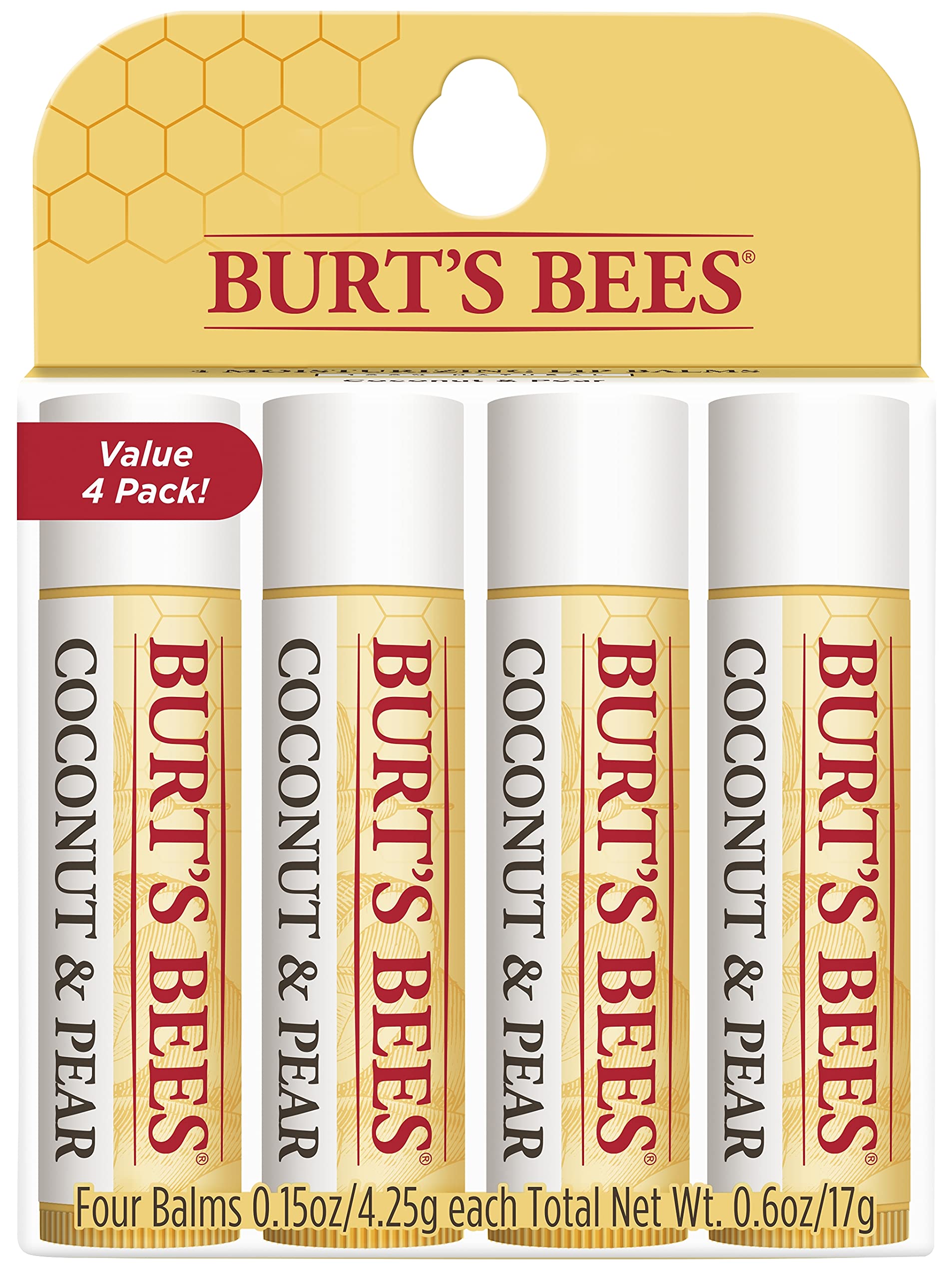 Burt's Bees lip balm coconut-pear tube for on-the-go hydration.