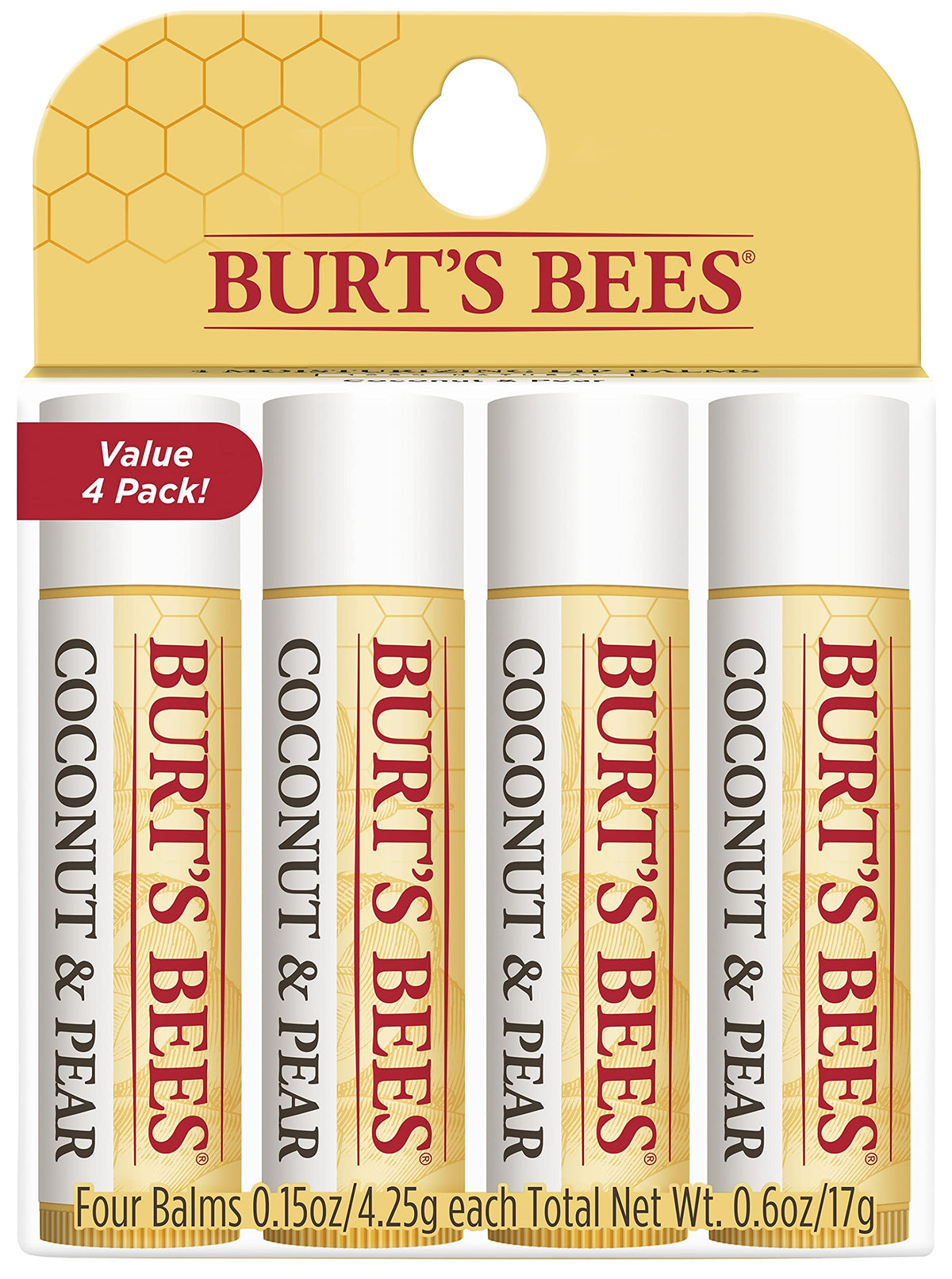 Burt's Bees lip balm coconut-pear tube for on-the-go hydration.