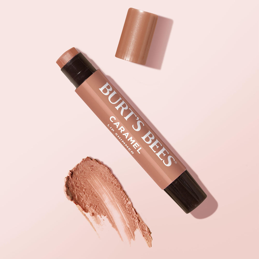 Burt's Bees Lip Shimmer Caramel builds color with buildable color for different looks.