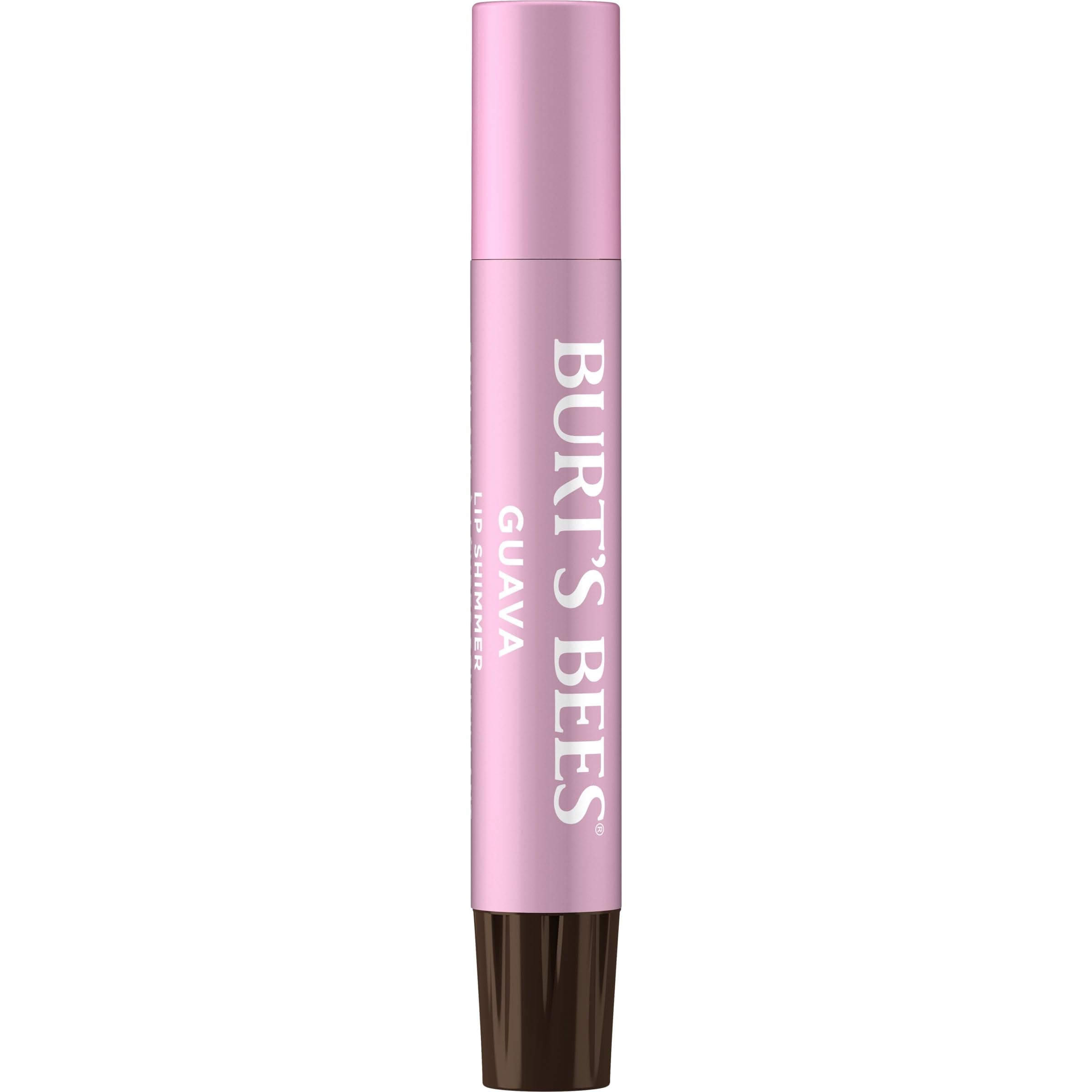 Burt's Bees Lip Shimmer Guava tube applying for soft, buildable lip color