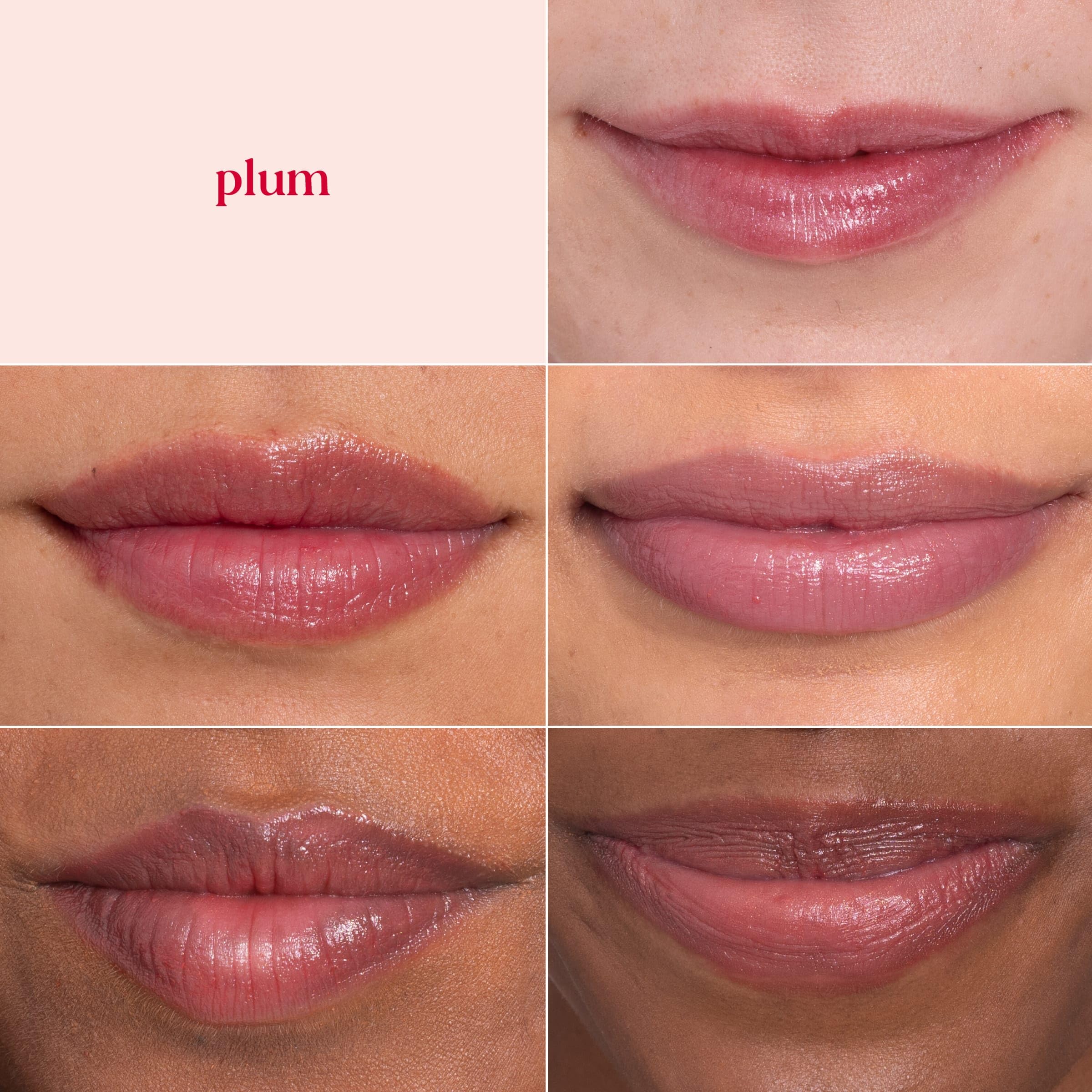 Burt's Bees Lip Shimmer Plum deep plum color on lips for everyday wear.